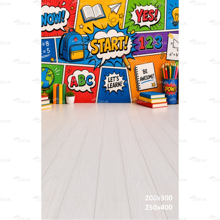 Tło fotograficzne „Komiksowa sala nauki – kolorowa edukacyjna energia” | 4172